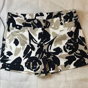 LOFT High Waist Black and Cream Floral Shorts